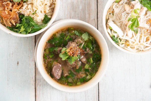 Popular Traditional Malay Dish Noodles Bone Soup Top View Flat — Stock Photo, Image