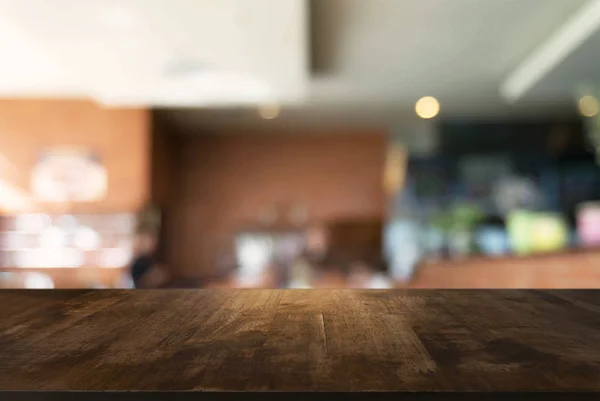 Empty Wooden Table Front Abstract Blurred Background Coffee Shop Can — Stock Photo, Image