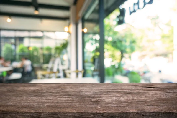 Empty Wooden Table Front Abstract Blurred Background Coffee Shop Can — Stock Photo, Image