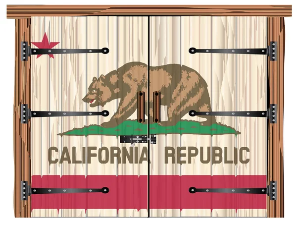 Large Closed Wooden Barn Double Door Bolt Hinges California Flag — Stock Photo, Image