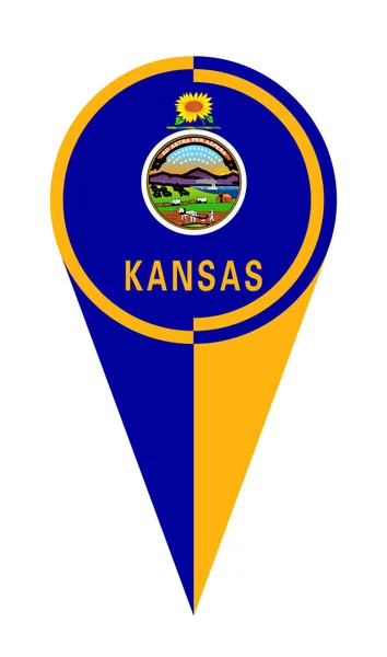 Kansas Mapa Estado Ponteiro Pino Ícone Localização Bandeira Marcador — Fotografia de Stock