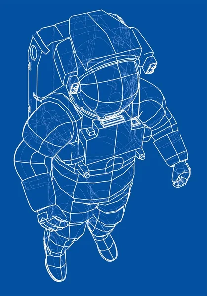 Astronot Konsepti Sketch Veya Wire Frame Tarzı Illüstrasyon — Stok fotoğraf