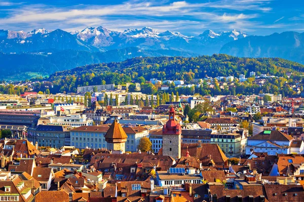 Idyllic Luzern Rooftops Apline Peaks Background View Central Switzerland — Stock Photo, Image