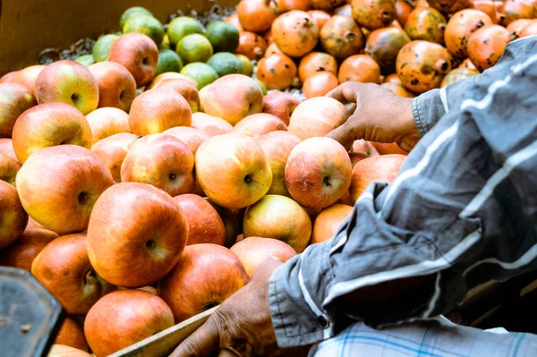 Freshly Juicy Picked Heap Red Apples Displayed Customer Retail Shop Royalty Free Stock Photos