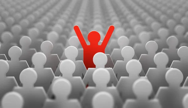 Символ Лідера Вигляді Червоного Чоловіка Руками Натовпі Білих Чоловіків Візуалізація — стокове фото