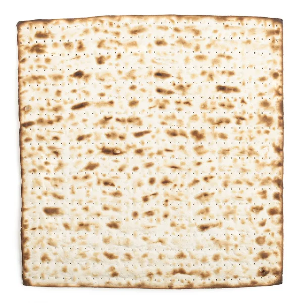 Pesach Yahudi Dokulu Geleneksel Matza Ekmeği Yerine Beyaz Arka Planda — Stok fotoğraf