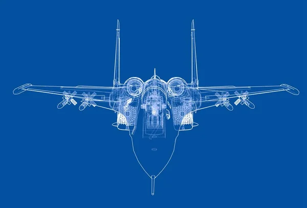 Kampfflugzeug Konzept Illustration Drahtgestell Stil — Stockfoto