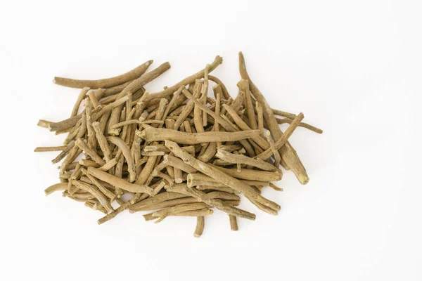 Ashwagandha Withania Somnifera Radici Ciliegio Invernali Sfondo Bianco — Foto Stock