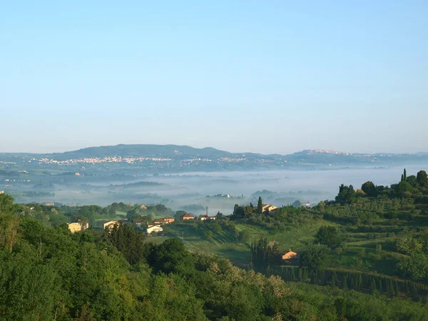 Paisagem Fabulosa Manhã Nebulosa Toscana — Fotografia de Stock