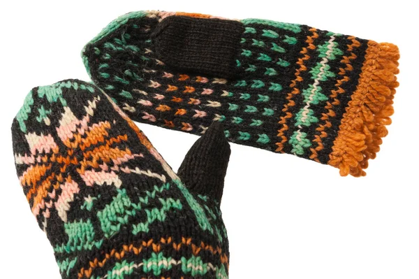Winter Wool Mittens Scandinavian Pattern Isolated — Stock Photo, Image