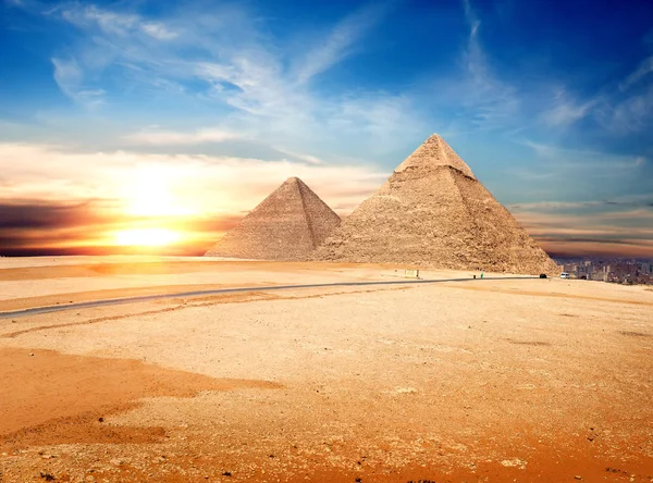 Pirámides Egipcias Desierto Giza Atardecer — Foto de Stock