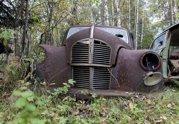 Carro Destruído Ferro Velho Bilskrot Lado Sueco Fronteira Noruega — Fotografia de Stock