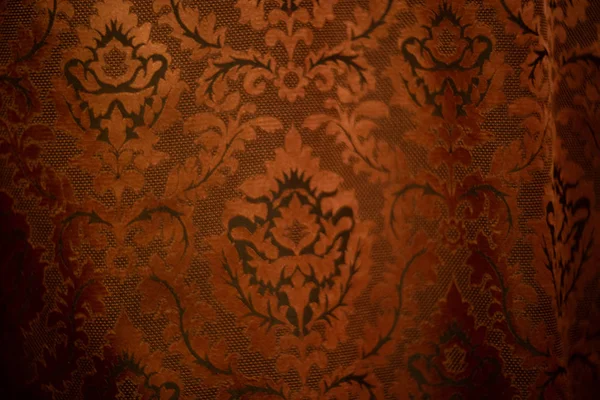 Expensive Dark Orange Home Curtains Very Beautiful Frilly Pattern Texture — Stock Photo, Image