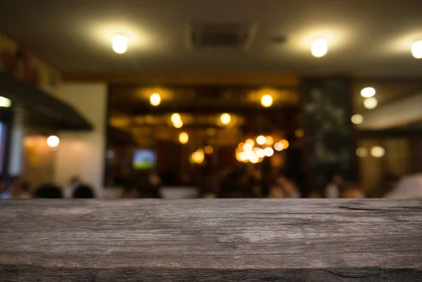 Empty Wooden Table Front Abstract Blurred Background Coffee Shop Can — Stock Photo, Image