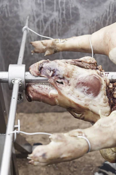 Cerdo Asado Parrilla Detalle Cocina Como Cerdo Carne Alimentos Ricos — Foto de Stock
