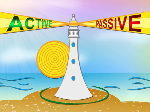 Active Passive Lighthouse Shows Positive Energy Attitude Negative Laziness Illustration — Stock Photo, Image