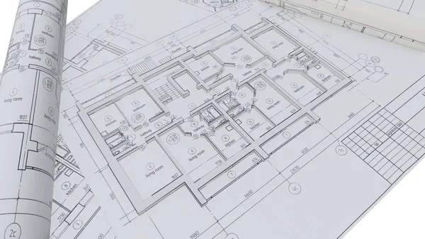 建設図面上の家の壁を建てた 3Dイラスト — ストック写真