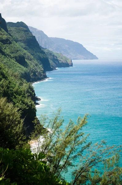 Abrupt Mountains Shores Seen View Point Kalalau Trail Kauai Hawaii — Stock Photo, Image