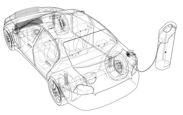 Electric Vehicle Charging Station Sketch Illustration Wire Frame Style — Stock Photo, Image