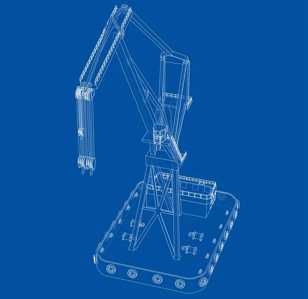 Drijvende Kraan Illustratie Blauwdruk Wire Frame Stijl — Stockfoto