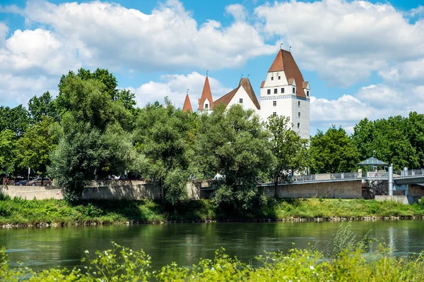 Image Rive Danube Avec Château Ingolstadt Allemagne Été — Photo