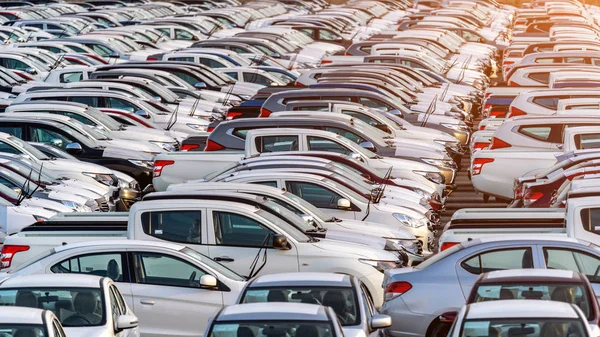 Fila Coches Nuevos Puerto — Foto de Stock