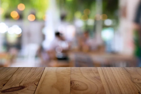 Empty Wooden Table Front Abstract Blurred Background Coffee Shop Can — Stock Photo, Image