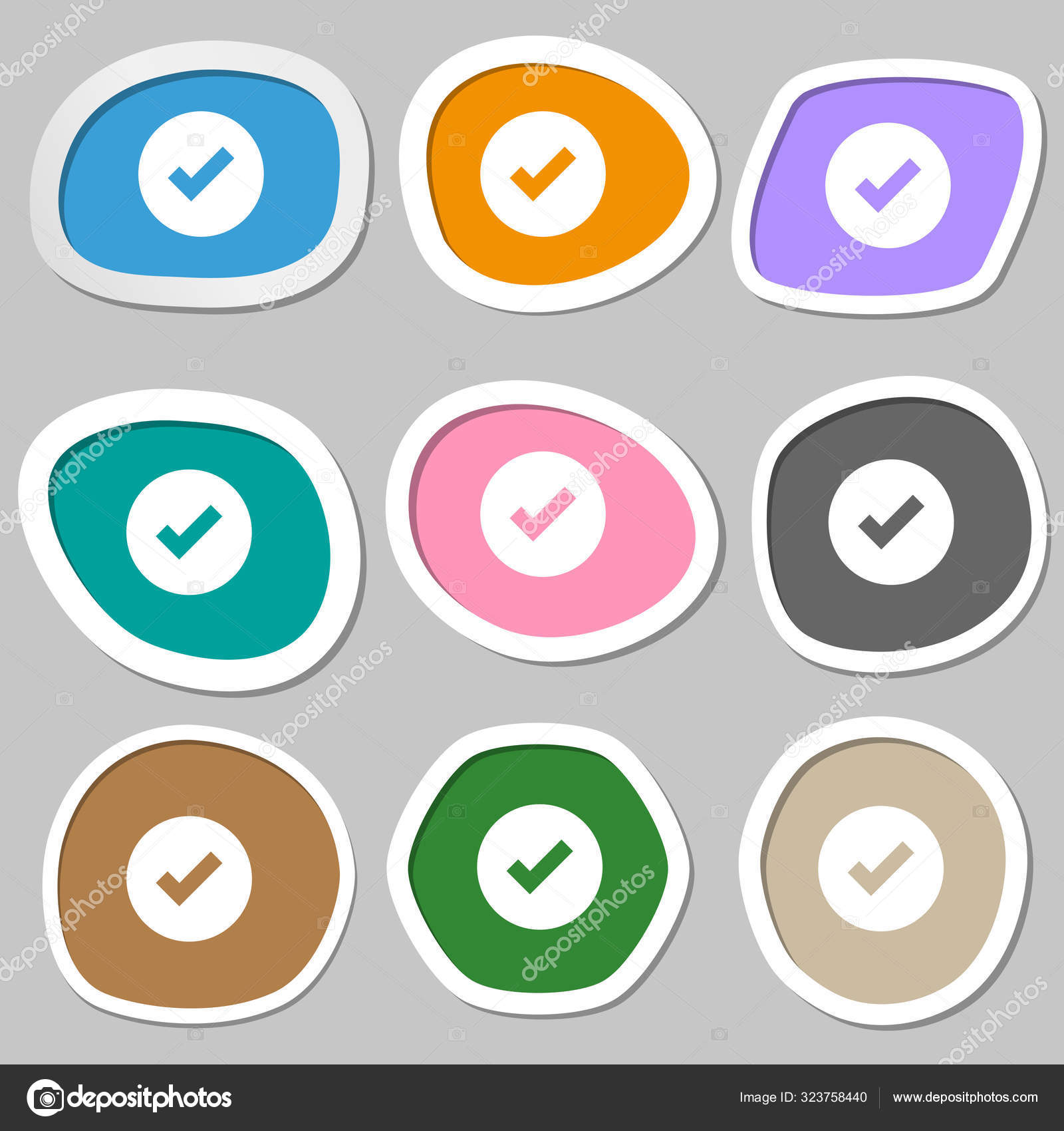 Check Mark Tik Icon Symbols Multicolored Paper Stickers Illustration ...