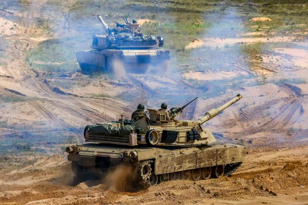 Abrams Tankok Lettországban Nemzetközi Katonai Kiképzés Saber Strike 2017 Adazi — Stock Fotó