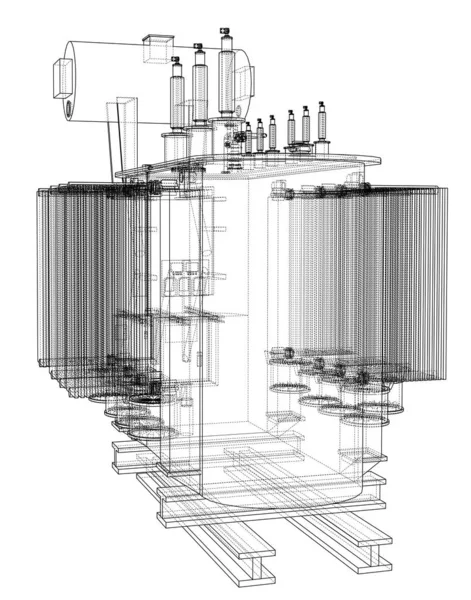 Koncepcja Transformatora Wysokiego Napięcia Ilustracja Styl Druciany — Zdjęcie stockowe