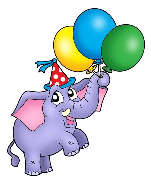 Petit Éléphant Avec Ballons Illustration Couleur — Photo