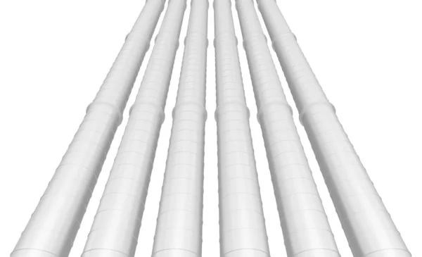 Row White Industrial Pipelines Isolated White Background Illustration — Stock Photo, Image