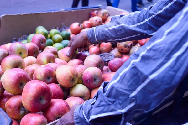 Freshly Juicy Picked Heap Red Apples Displayed Customer Retail Shop Stock Image