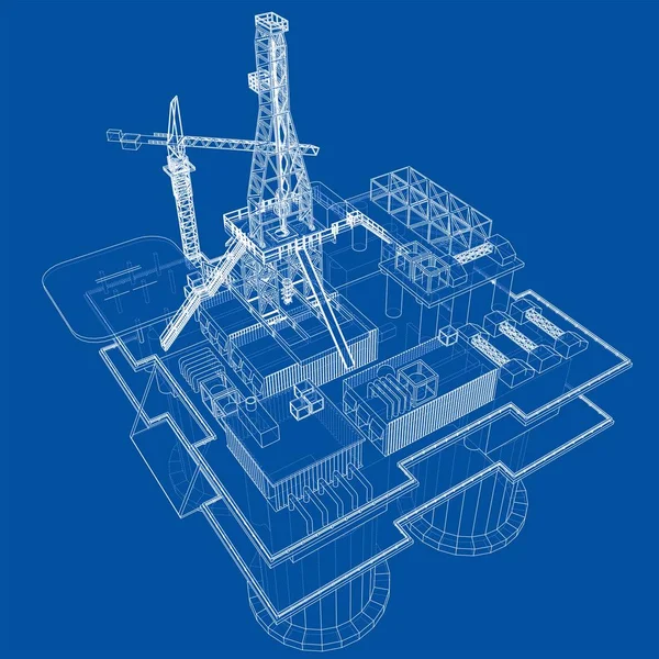 Concepto Plataforma Perforación Plataformas Petrolíferas Alta Mar Ilustración Estilo Marco —  Fotos de Stock