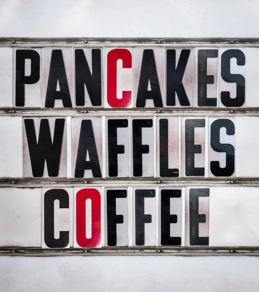 Retro Vintage Grungy Sign Breakfast Cafe Diner Advertising Pancakes Waffles — Stock Photo, Image