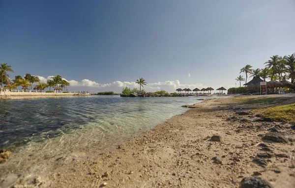 Vista Dal Fondo Della Spiaggia Puerto Aventuras Messico Durante Pomeriggio — Foto Stock