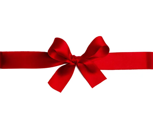 Shiny Red Satin Ribbon Bow Isolated White Background Holiday Gift — Stock Photo, Image