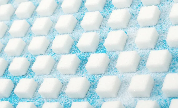 Patrón Sin Costura Terrones Azúcar Dulce Blanco Fondo Azul — Foto de Stock