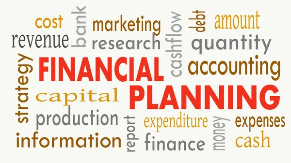 Pénzügyi Tervezés Szófelhő Koncepció Fehér Háttérrel Illusztráció — Stock Fotó