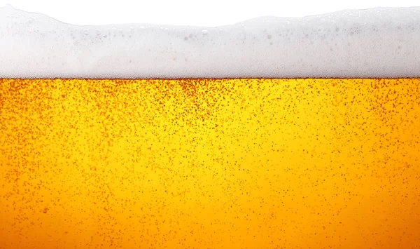 Close Sfondo Texture Birra Lager Con Bolle Schiuma Vetro Vista — Foto Stock