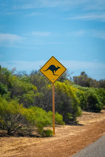 Street sign caution wildlife kangaroo in the West Australian Outback