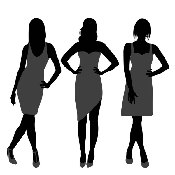 Silhouet Van Drie Mode Meisjes Top Modellen — Stockfoto
