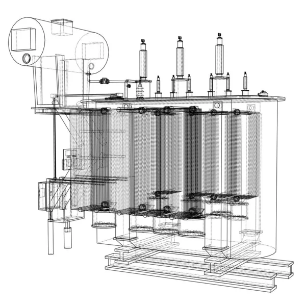 Koncepcja Transformatora Wysokiego Napięcia Ilustracja Styl Druciany — Zdjęcie stockowe