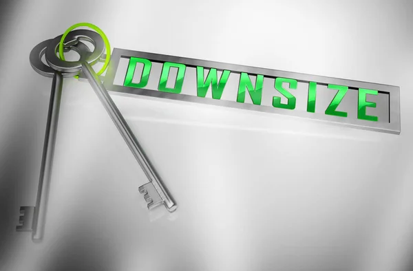 Downsize Home Keys Significa Downsizing Propriedade Devido Aposentadoria Orçamento Encontrar — Fotografia de Stock