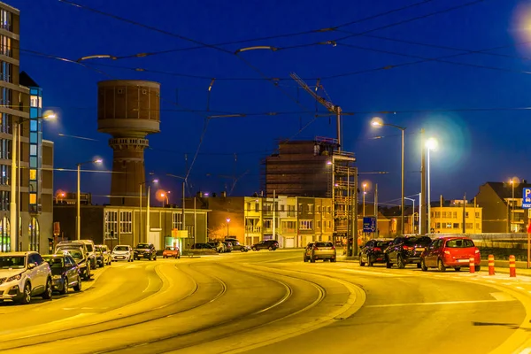 Calle Ciudad Blankenberge Bélgica Arquitectura Ciudad Iluminada Por Noche Popular — Foto de Stock