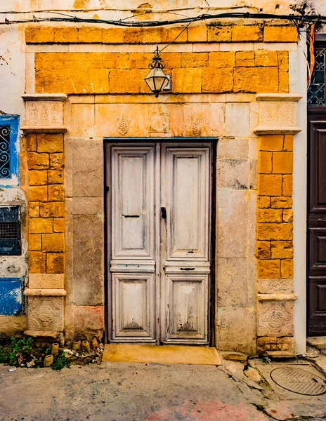 Ancienne Porte Peinte Traditionnelle Dans Quartier Historique Médina Tunisie Image — Photo