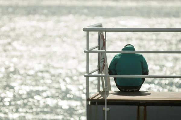 Man Sitting Front Sea Silence Thinking — Stock Photo, Image