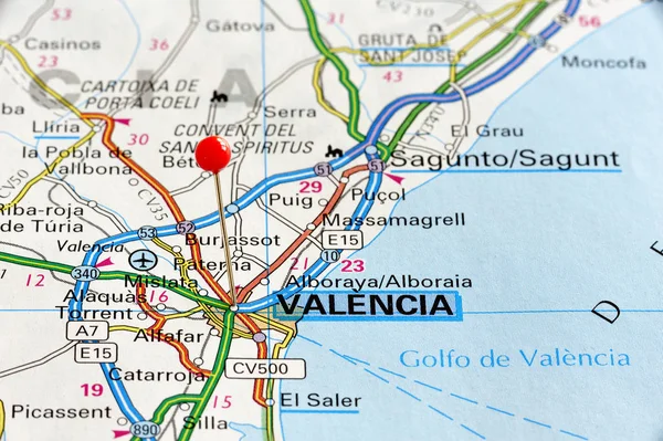 Προορισμός Βαλένθια Ισπανία Στο Χάρτη — Φωτογραφία Αρχείου
