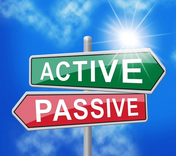 Signpost Passivo Ativo Demonstra Atitude Positiva Energia Preguiça Negativa Ilustração — Fotografia de Stock