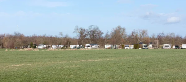 Stacaravans Het Typische Platte Hollandse Landschap — Stockfoto